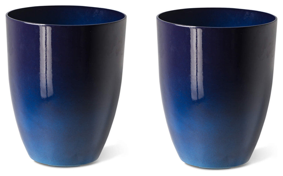 Set of 2 Oversized Eco-Friendly PE Faux Ceramic Planter, Cobalt Blue