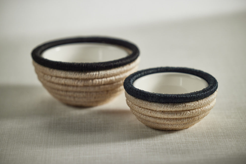 Matera 6.25"Coiled Abaca Condiment Bowls, Black, Set of 6