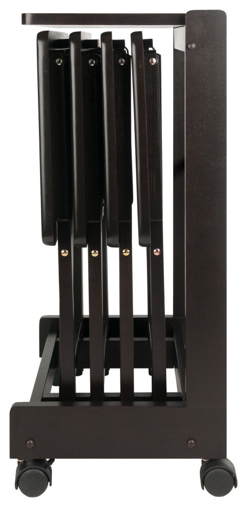 Brienda 5-Pc Snack Table Set with Flip Top Mobile Stand, Coffee