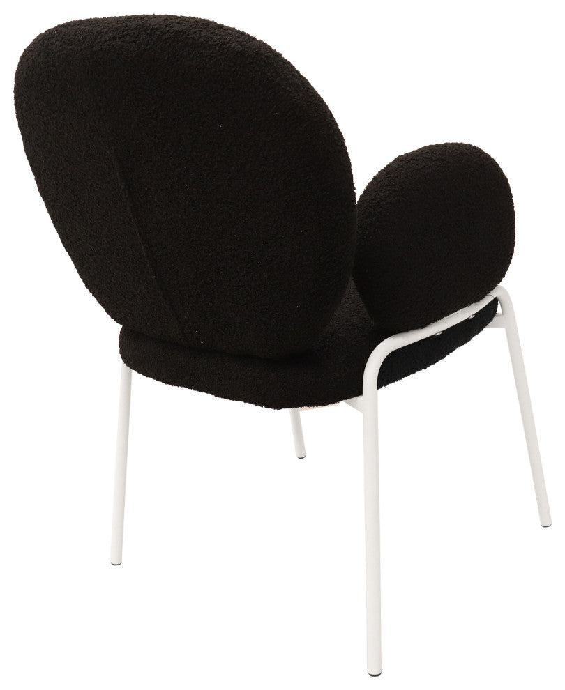 Celestial Boucle Dining Chairs With Arms, White Iron Legs, Black