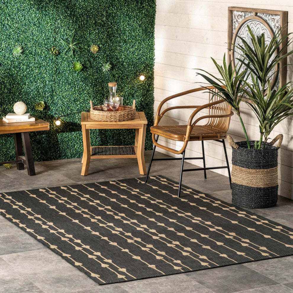 Nuloom Kiernan Teardrop Stripe Indoor/Outdoor Area Rug, Charcoal 2'x8'