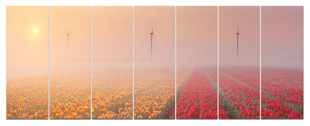 Sun over Blooming Lake Panorama, Landscape Canvas Art Print, 83"x32", 7 Panels