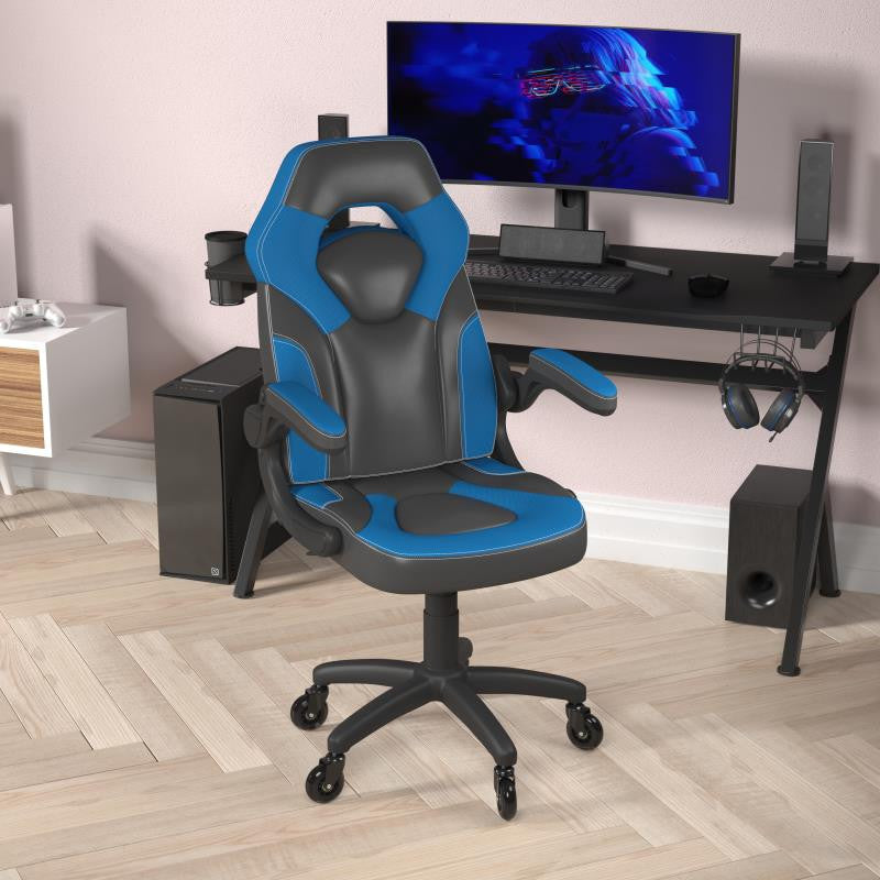 X10 Office Computer Chair, Flip-up Arms, Transparent Roller Wheels, Blue