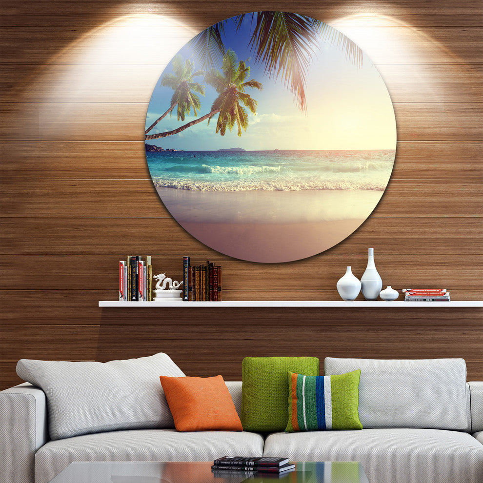 Typical Sunset On Seychelles Beach, Seascape Round Wall Art, 11"
