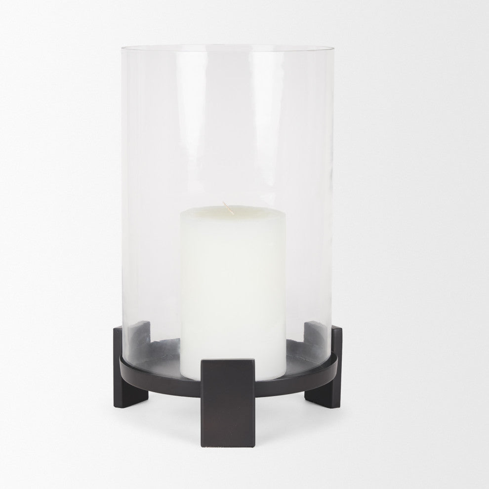 Price Large Matte Black Metal With Glass Hurricane Candle Holder