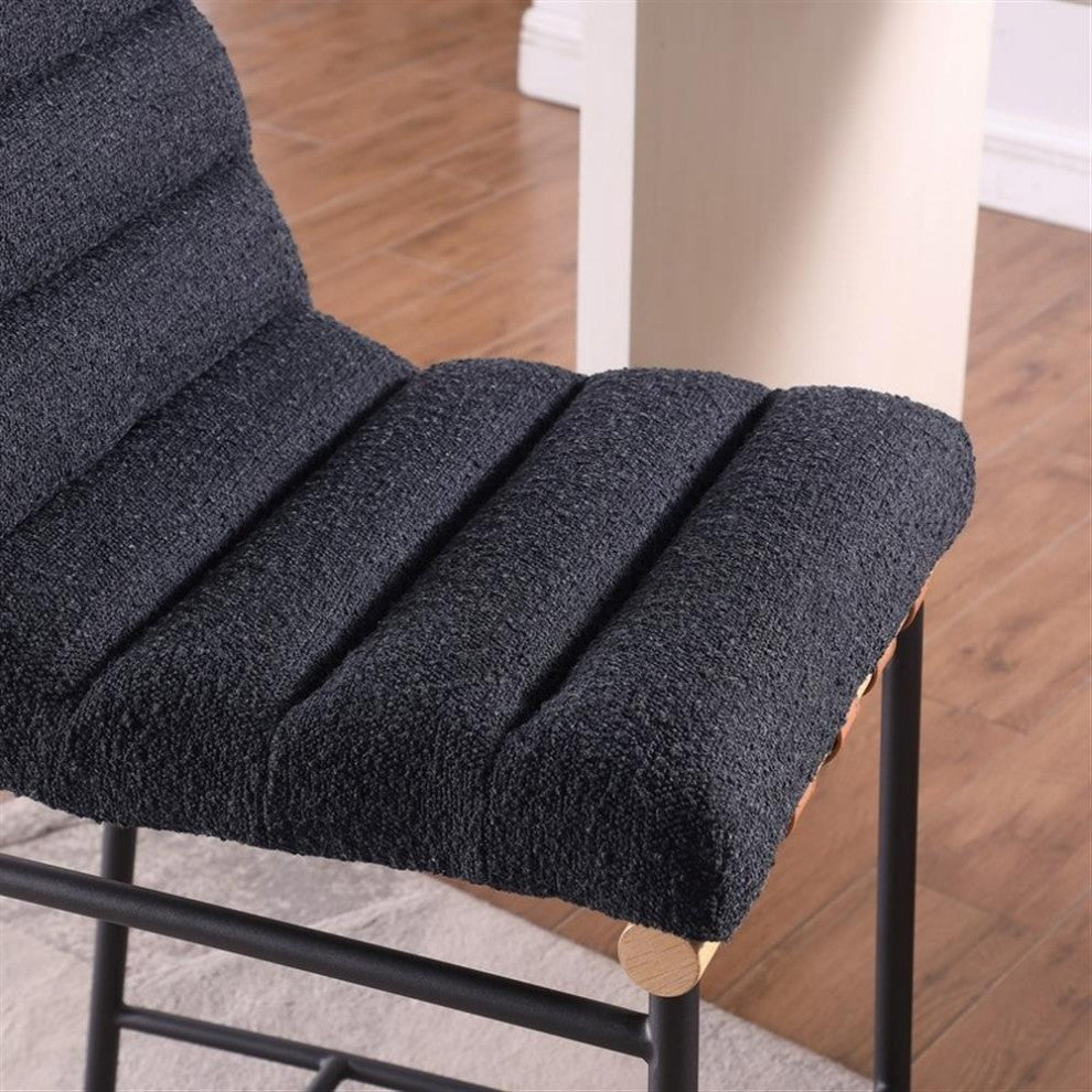 Lahni Black Boucle Fabric Counter Height Chair with Iron Leg Frame