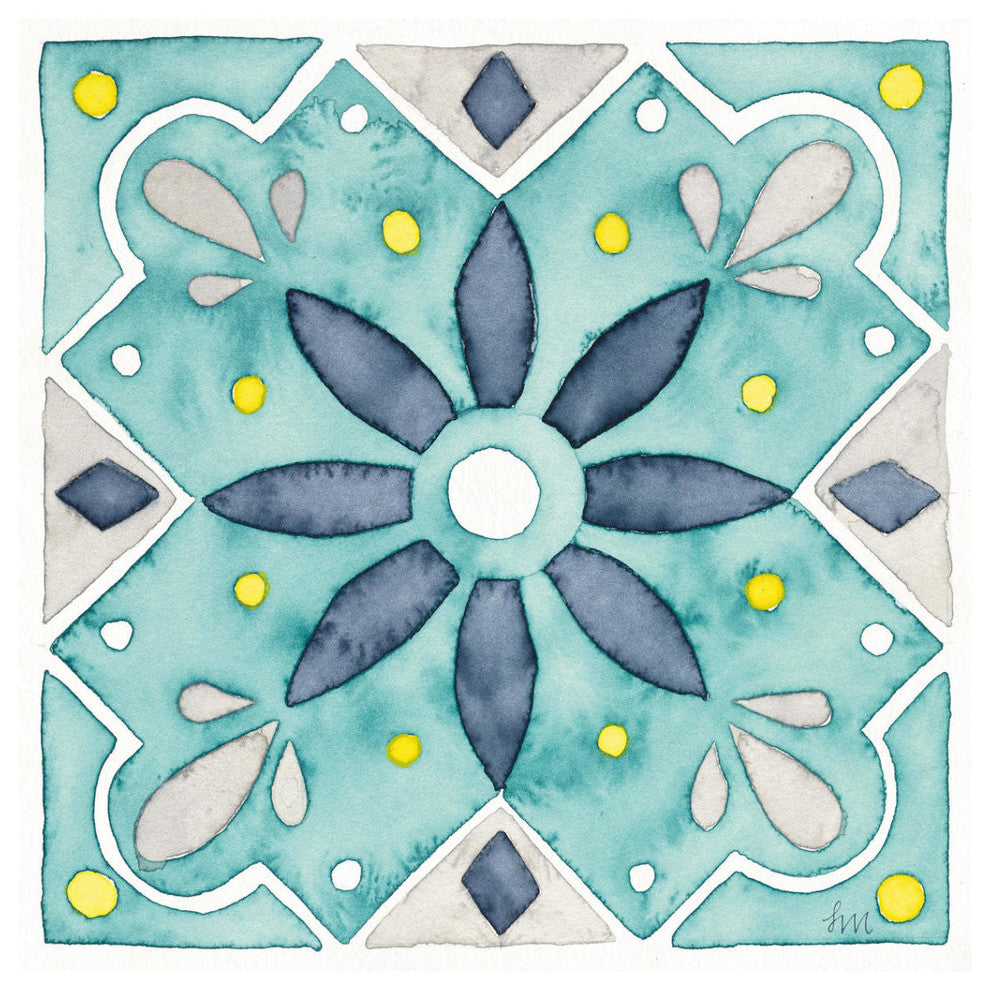 "Garden Getaway Tile V Teal" Digital Paper Print by Laura Marshall, 38"x38"