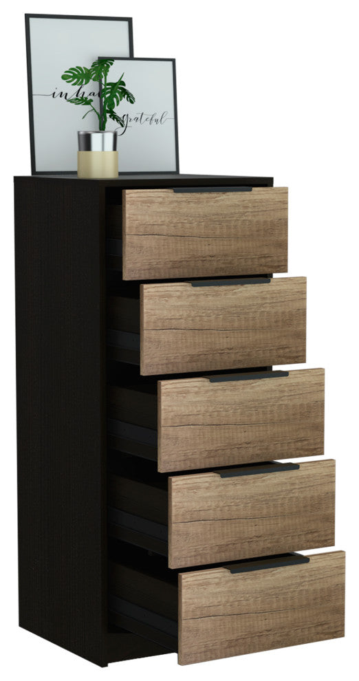 Egeo 5 Drawer Dresser, Black Wengue / Pine