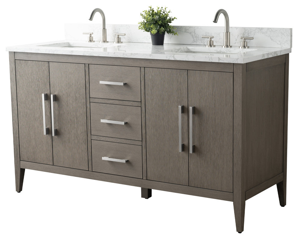 Vanity Art Bathroom Vanity With Sink, Driftwood Gray, 60", Double Sink, Brushed Nickel