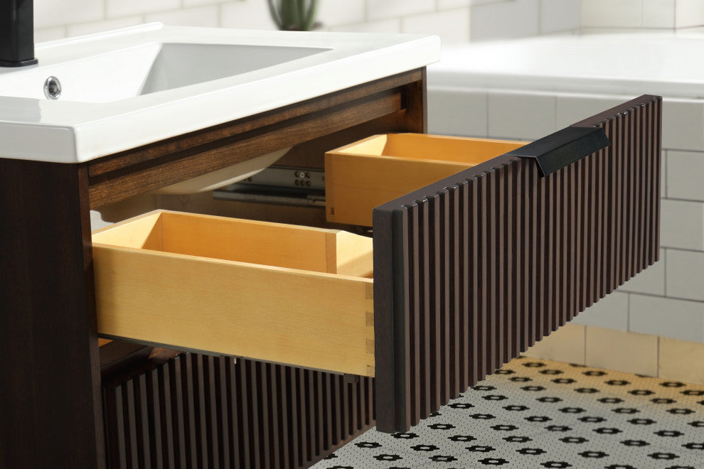 Ari Kitchen and Bath San Diego Bath Vanity, Walnut, 30", Single Sink, Floating