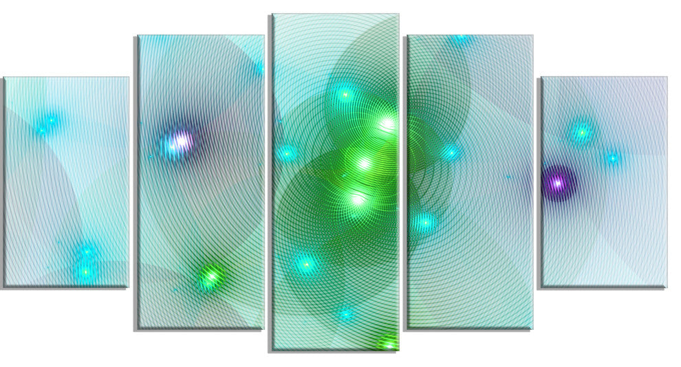 Green Fractal Lights in Fog, Contemporary Wall Art Canvas, 60"x32", 5 Panels