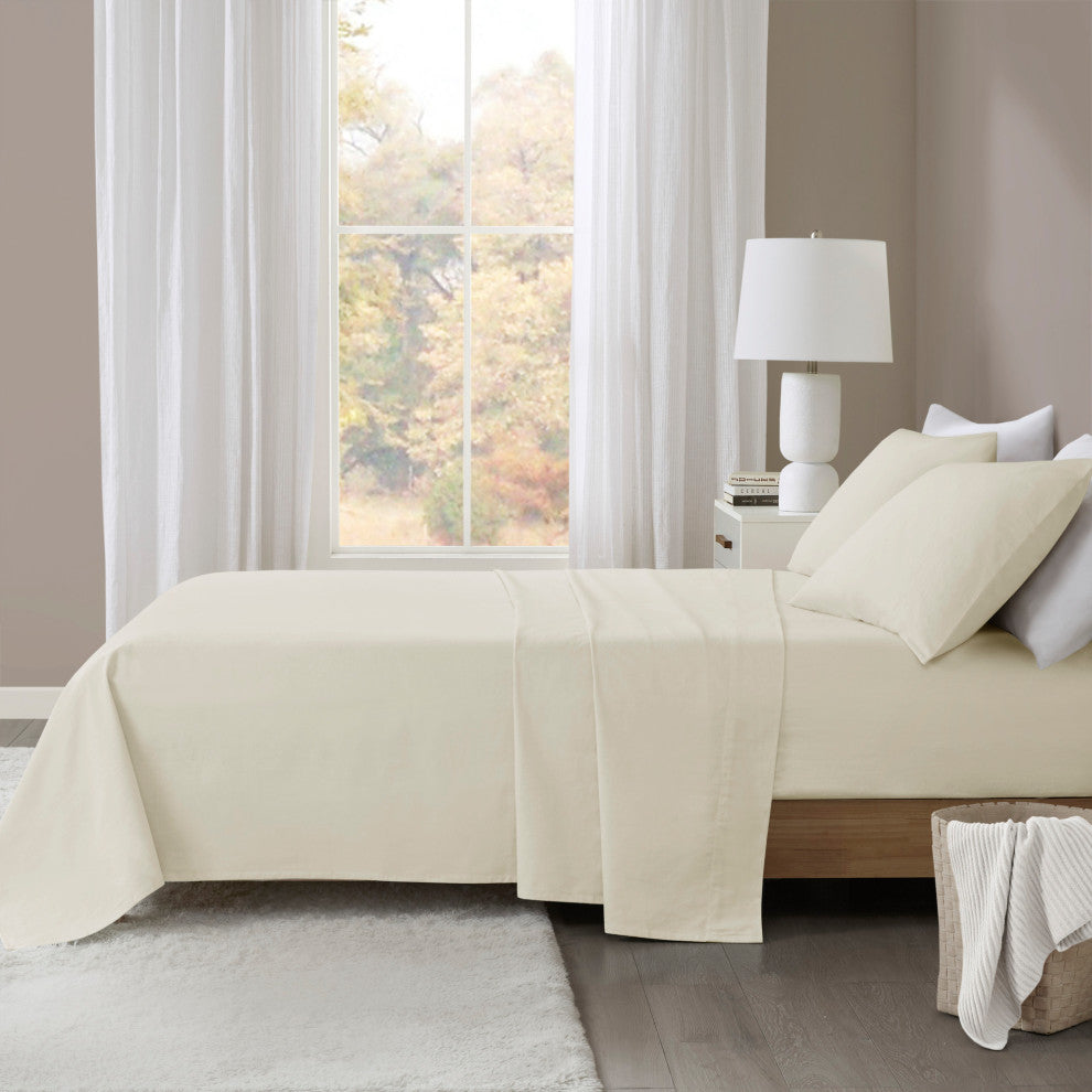 Beautyrest Oversized Flannel 4 Piece Sheet Set, Ivory Solid