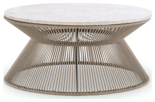 Biscayne Rope Cocktail Table With Travertine Top