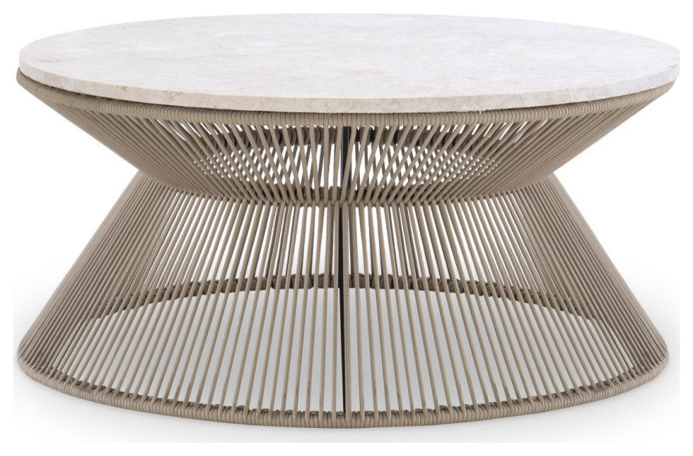 Biscayne Rope Cocktail Table With Travertine Top