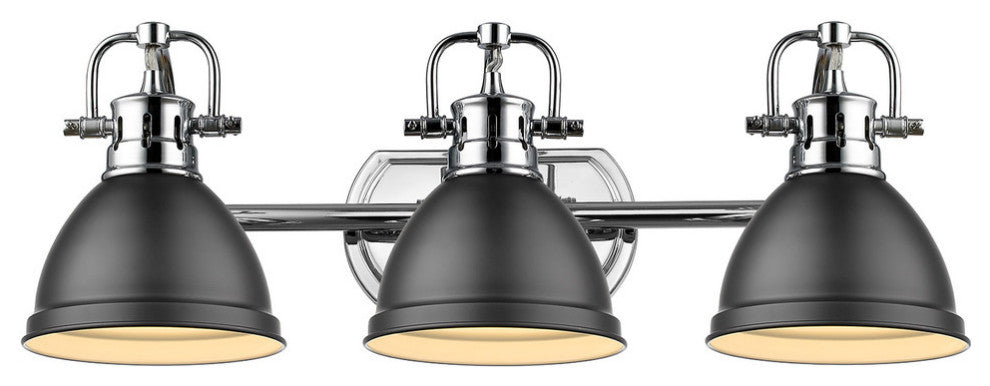 Duncan 3 Light Bath Vanity, Chrome With A Matte Black Shade