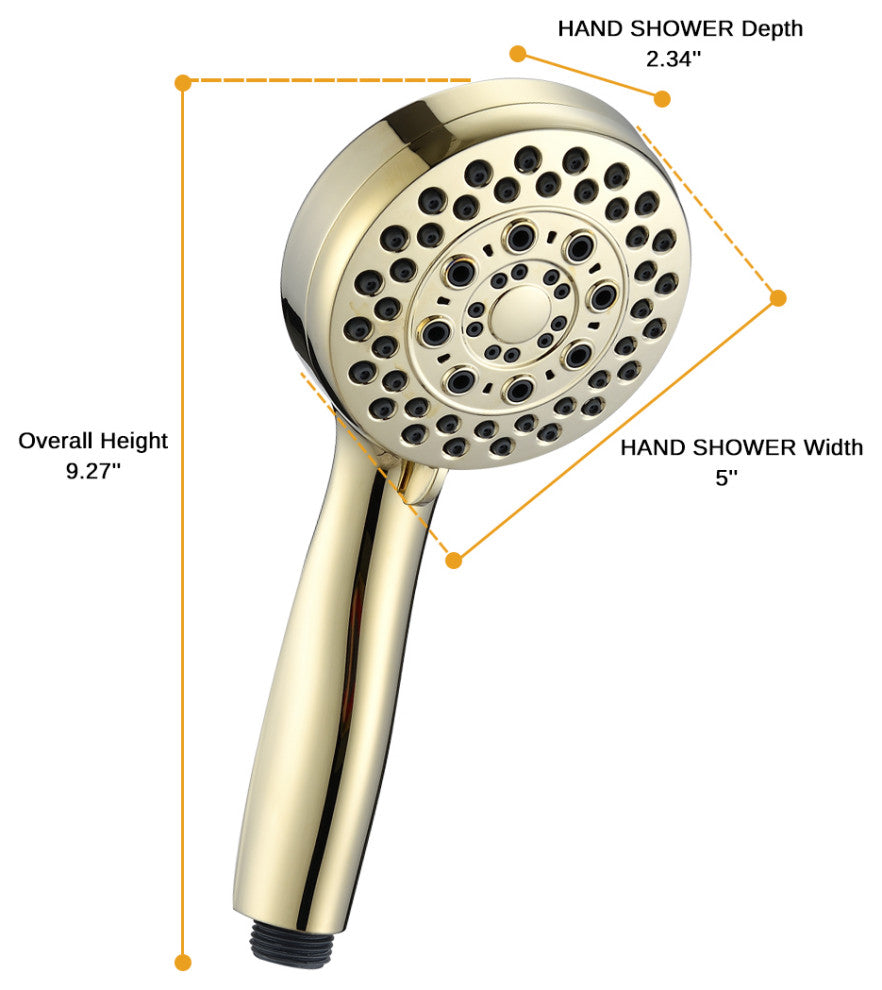 5 Spray Settings Hand Shower Set, Gold