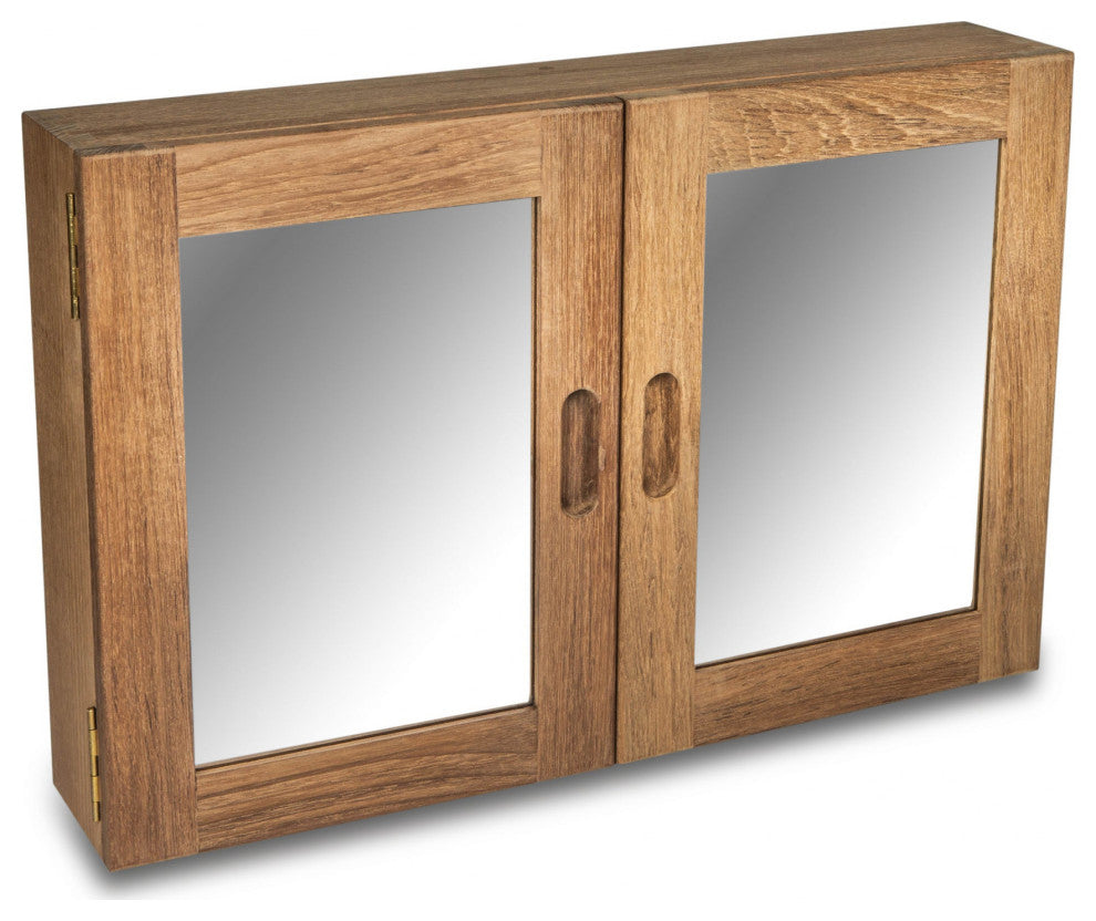 Traditional Solid Teak Double Door Mirrored Medicine Cabinet