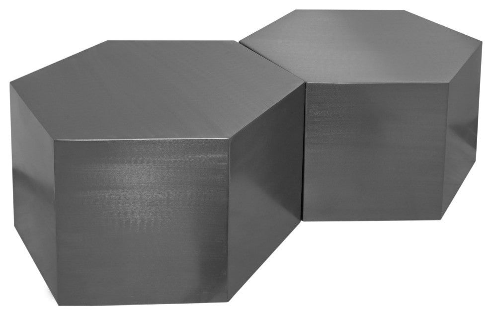 Hexagon Coffee Table, Brushed Chrome, 2 Piece