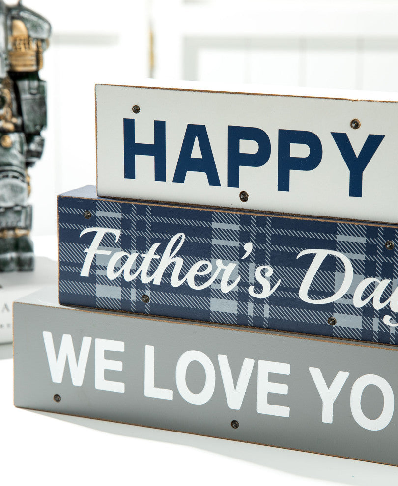 12" Lighted Wooden Happy Father's Day Block Sign