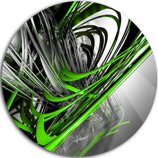 Fractal 3D Green Silver Stripes, Abstract Art Round Wall Art, 23"
