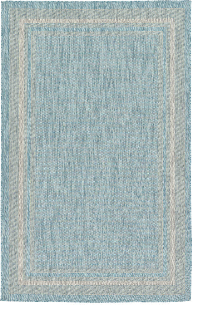 Unique Loom Aquamarine Soft Border Outdoor 5' 0 x 8' 0 Area Rug