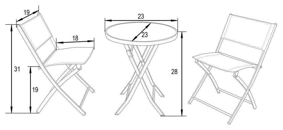LeisureMod Outdoor Bistro Folding Table Chairs Set, Blue