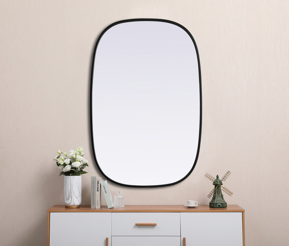 Metal Frame Oval Mirror 24X36 Inch, Black