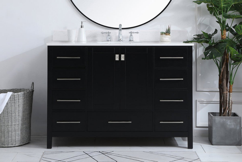 Iris 48" Single Bathroom Vanity, Black With Backsplash