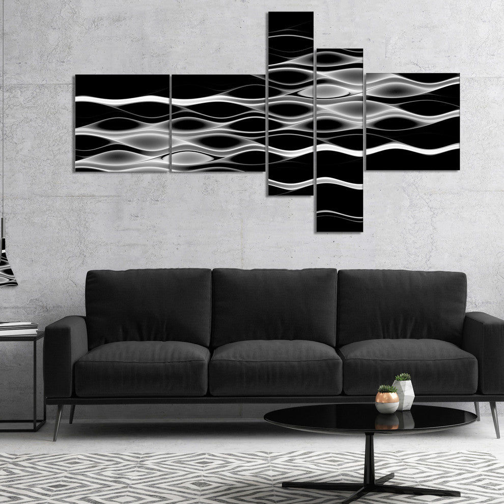 White Waves Fractal Pattern, Abstract Wall Art Canvas, 60"x32", 5 panels