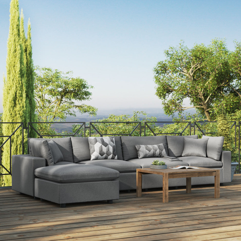 Modular Lounge Sectional Deep Sofa Set, Charcoal Gray, Modern, Outdoor