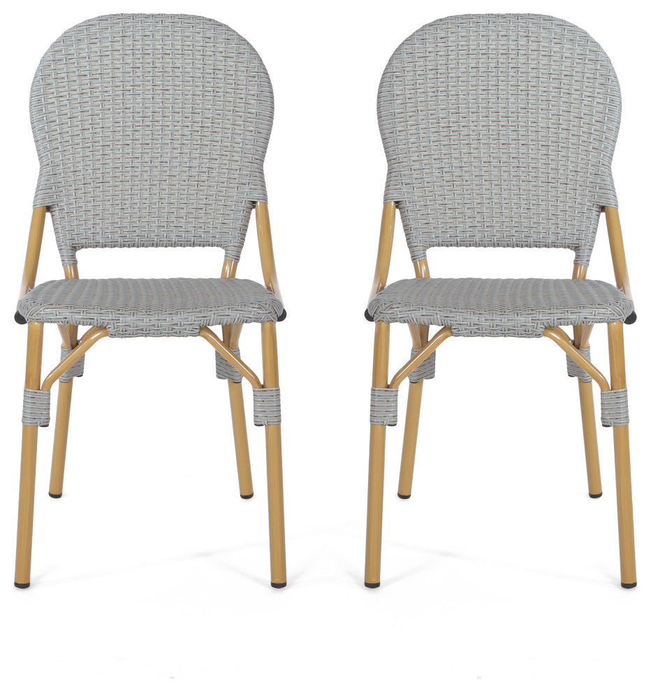 Gallia Outdoor Aluminum French Bistro Chairs (Set of 2)