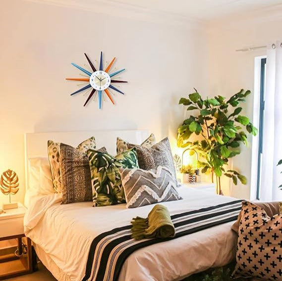 Large Wall Clock 27.5" Mid Century Wall Clock Starburst Clock