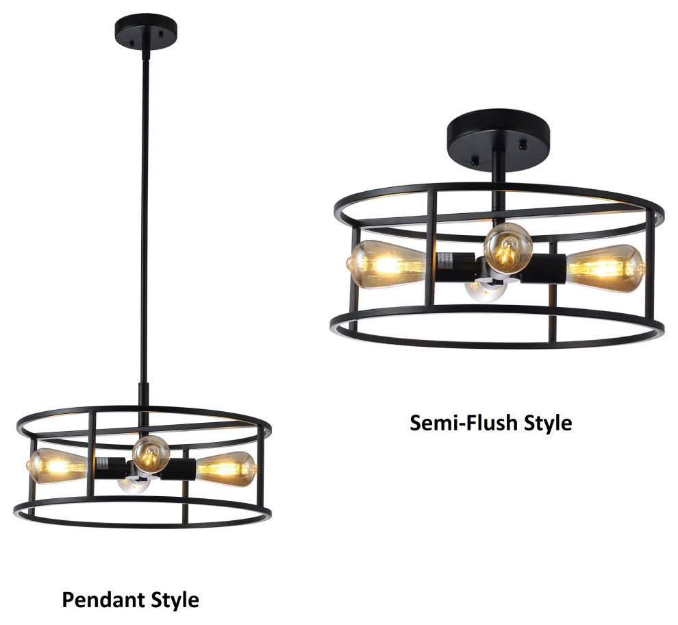 CHLOE Lighting CH6H401BK18-SF4 RYKER Farmhouse 4 Light Black Drum CeilingPendant
