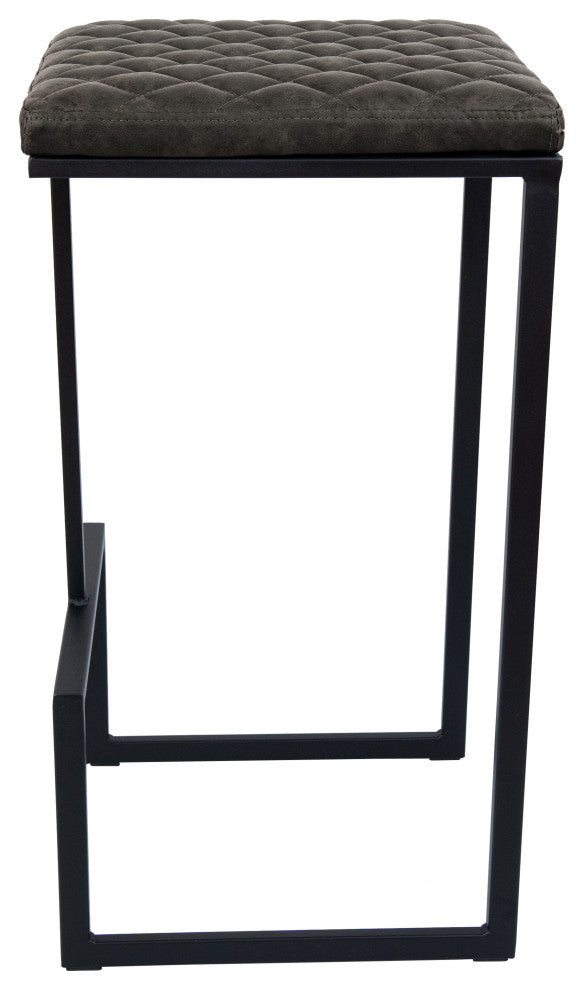 Quincy Square Barstool with Leather Seats and Metal Frame with Footrest, Gray