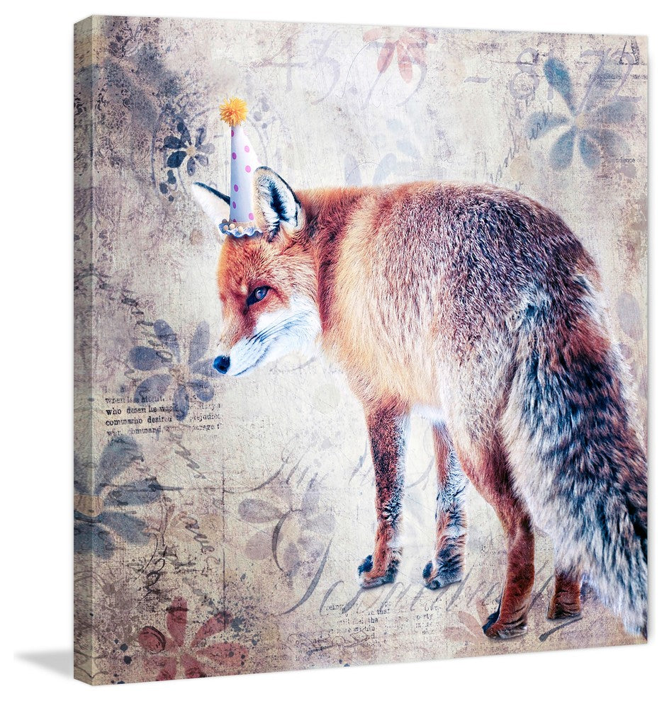 Marmont Hill, "Party Fox" by Morgan Jones Painting on Wrapped Canvas, 32x32