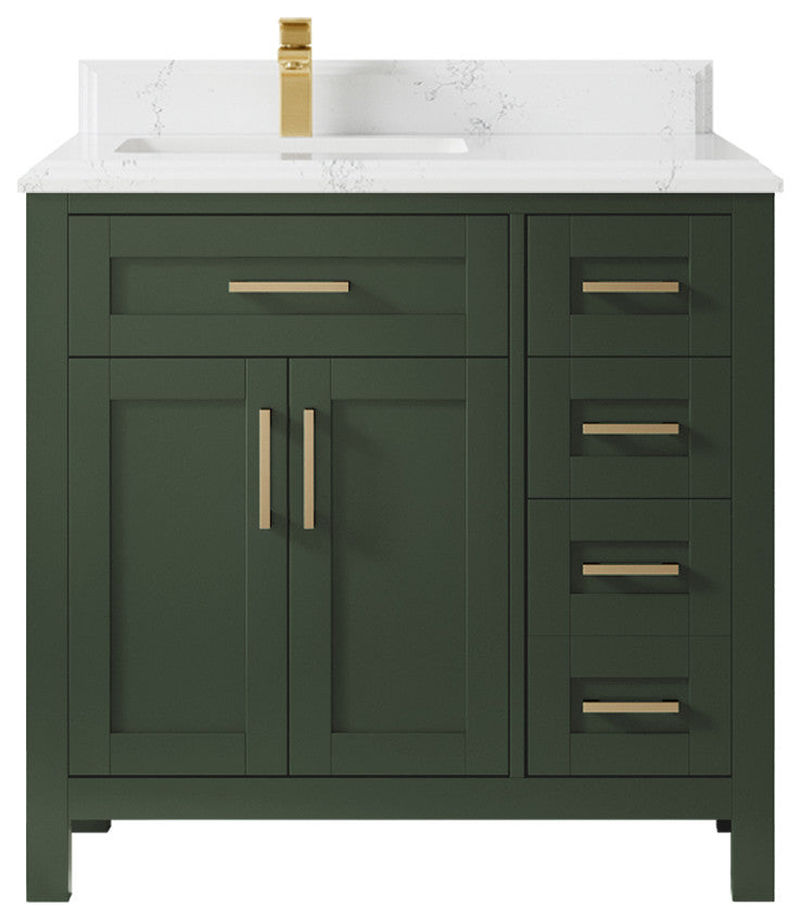 Cambridge 36 Left Offset Bath Vanity in Pewter Green 1.5" Empira Quartz