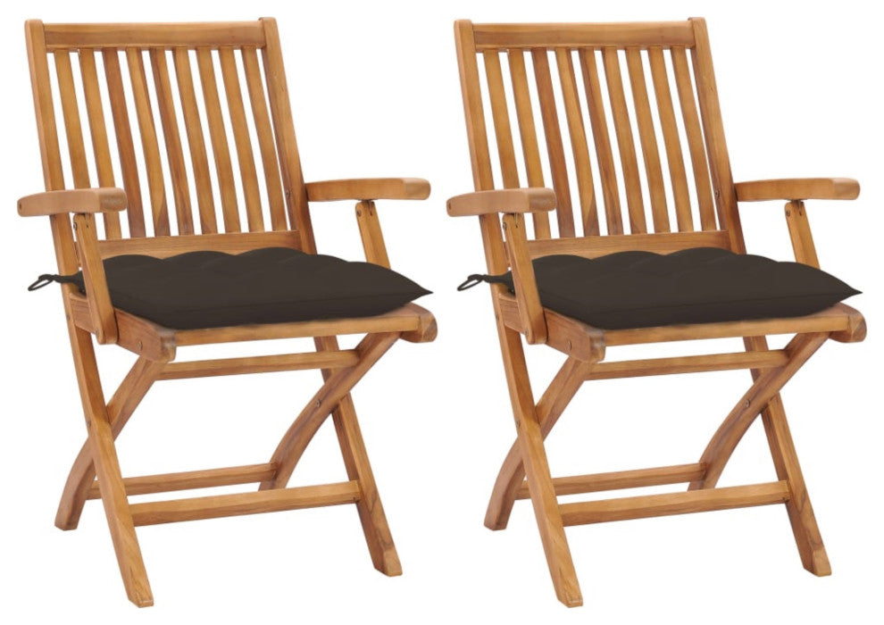 Vidaxl Garden Chairs, Set of 2, With Taupe Cushions Solid Teak Wood