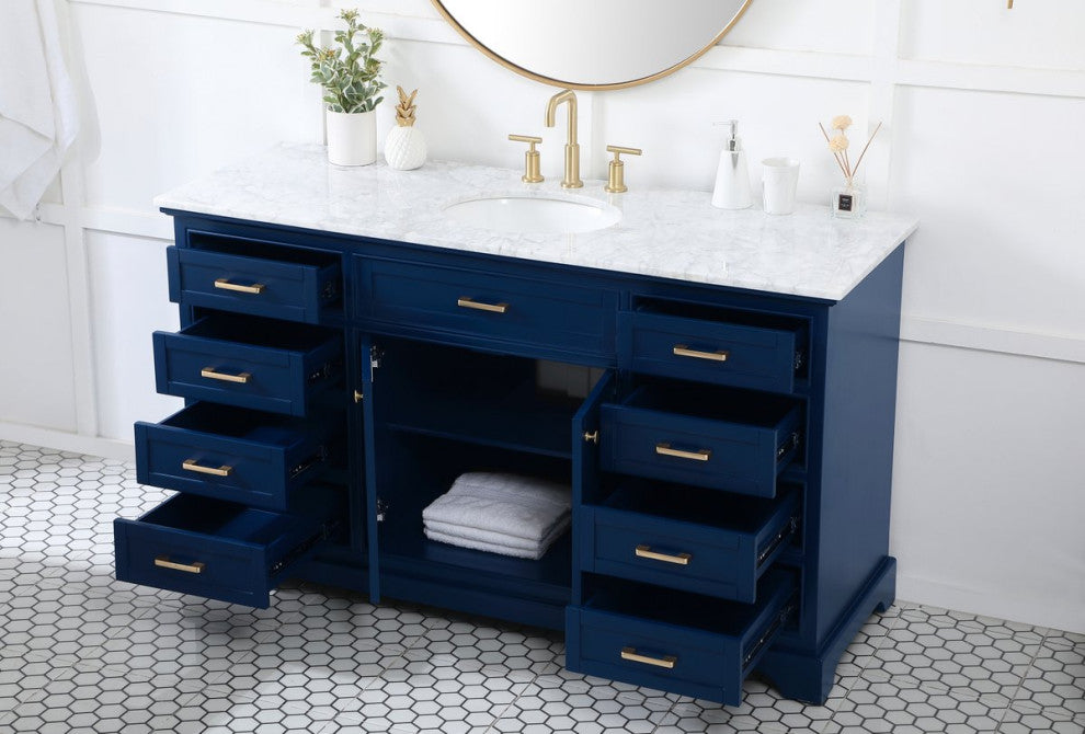 Amber Single Bathroom Vanity, Blue, Blue, 60"