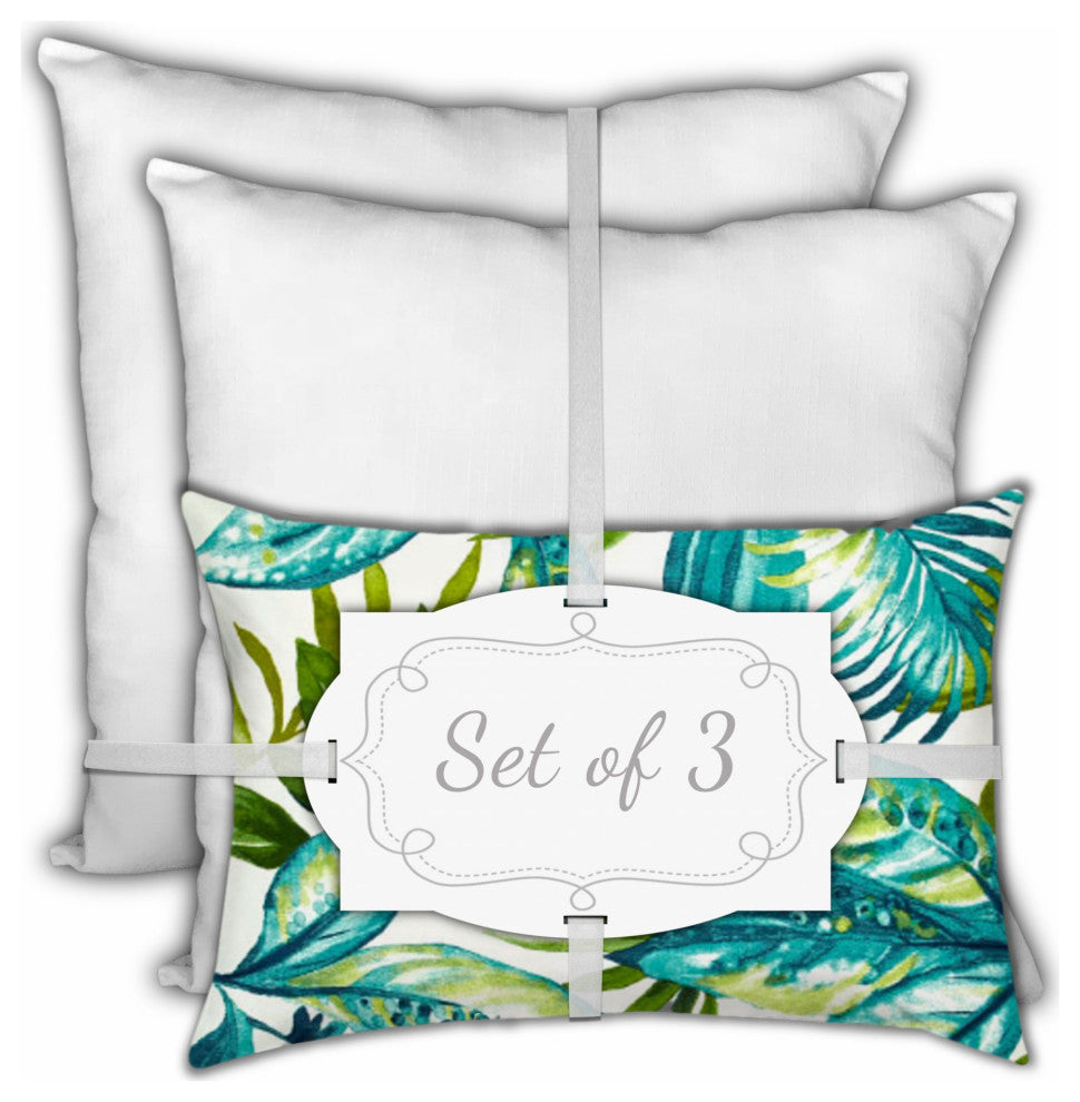 3-Piece Set Blue White Tropical Indoor Outdoor Zippered Pillows
