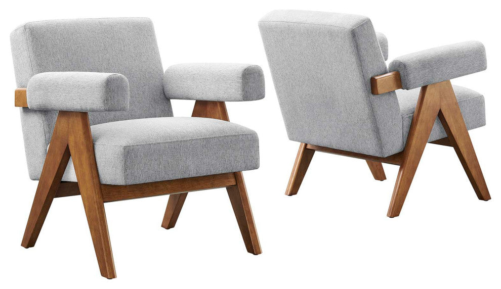 Lyra Fabric Armchair - Set of 2 - Light Gray Fabric
