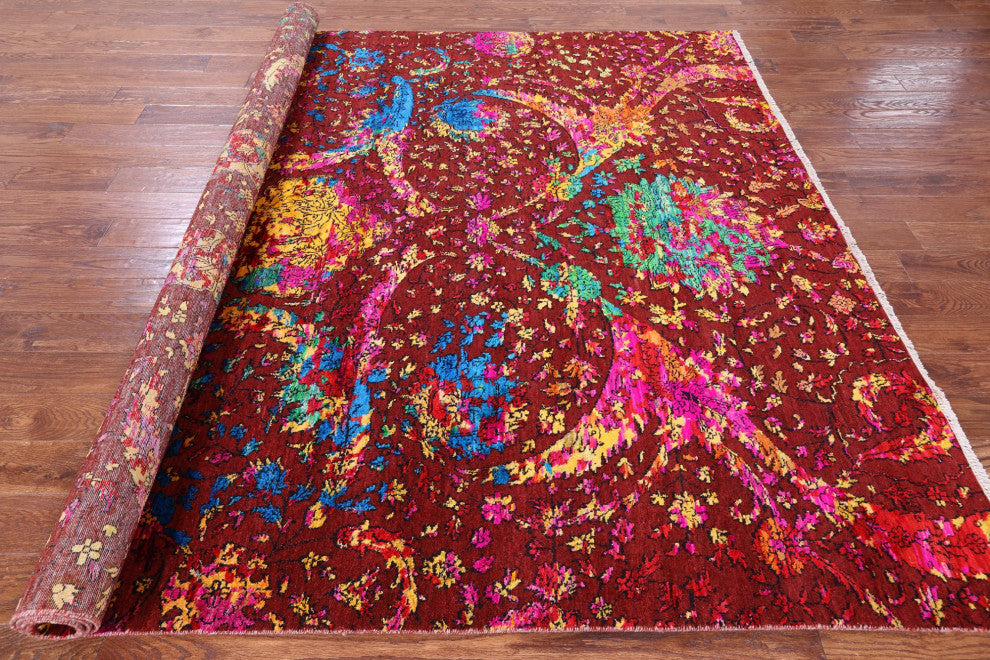 Persian Sickle Leaf Design Wool and Silk Handmade Rug 7' 10" X 10' 1" Q11850