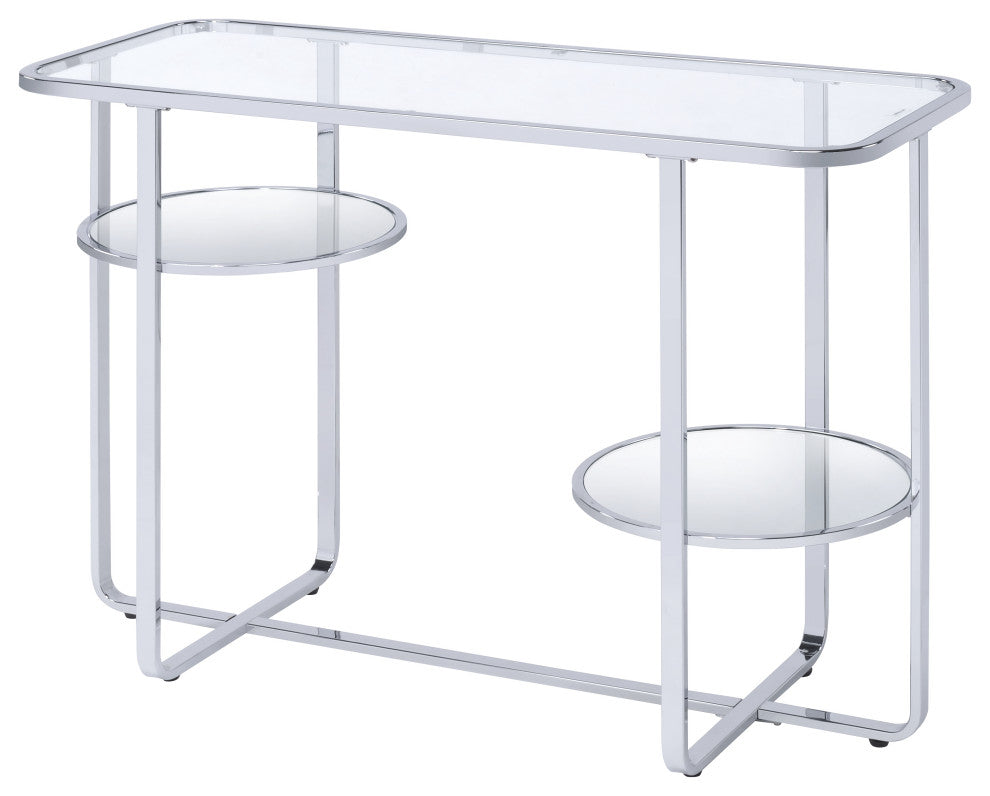 ACME Hollo Sofa Table, Chrome and Glass