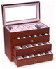 Cherry Wood 48 Watch Box, Glass Top and Drawer, Velour Lining and Pillows