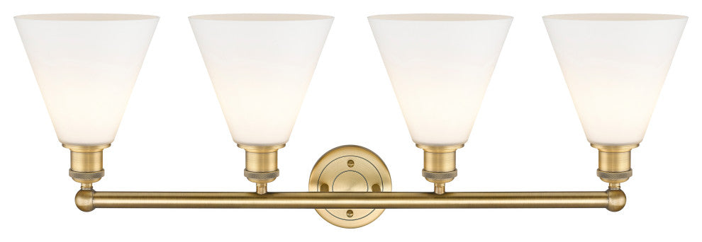 Berkshire 4-Light 35" Bath Vanity Light, Brushed Brass Finish, Matte White Shade