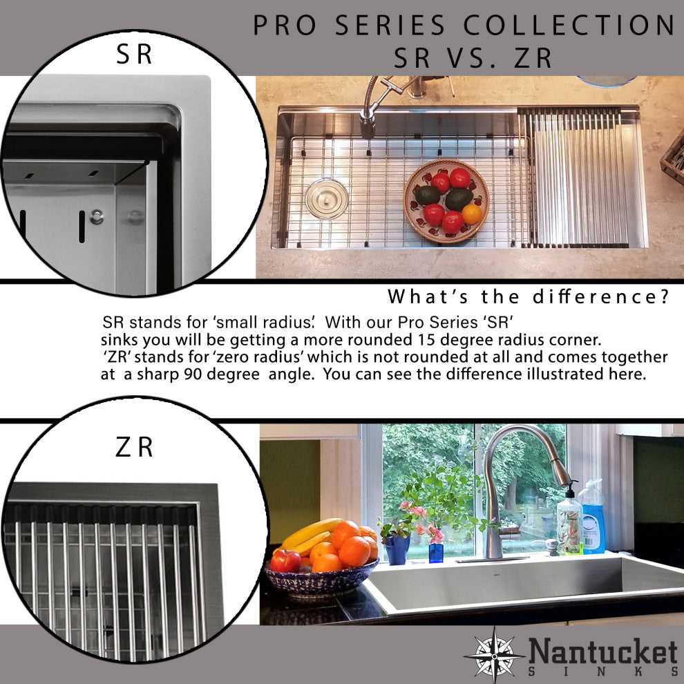 Nantucket ZR3219-16 32" Zero Radius Stainless Single Bowl Undermount Sink