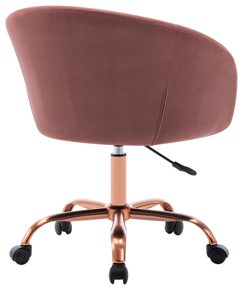 Modern Velvet Swivel Barrel Rolling Chair, Pink