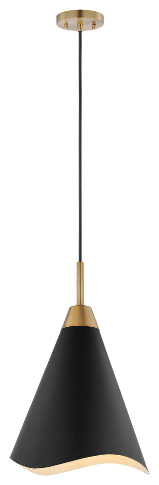 Tango 1-Light Medium Pendant, Matte Black With Burnished Brass