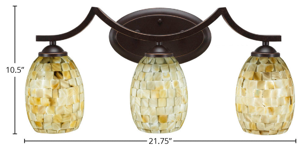 Zilo 3-Light Bath Bar, Dark Granite, 5" Ivory Glaze Seashell Glass