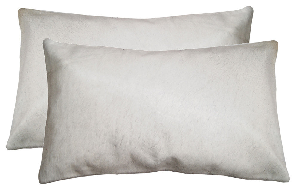 12"x20" Off White Cowhide Set of 2 Pillows