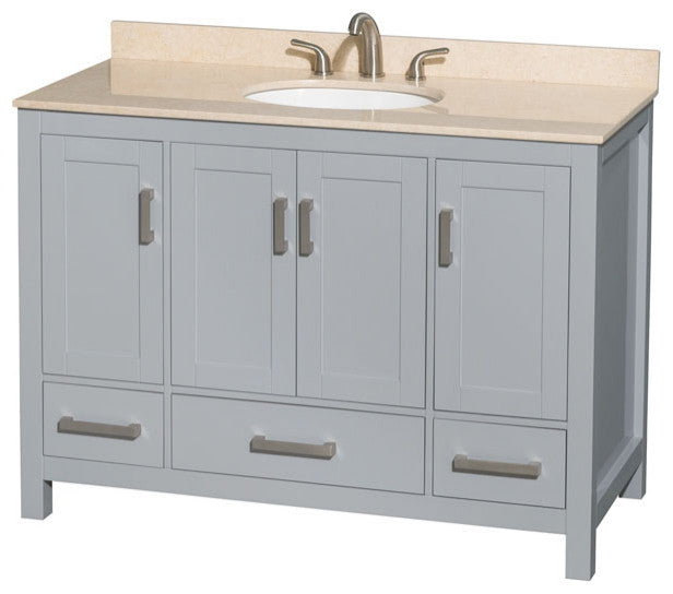 Wyndham WCS141448SGYIVUNOMXX 48 inch Vanity in Gray with Ivory Marble and Round